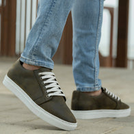 Murphy Low Top Olive Pullup Leather Sneakers by Dash Racegear - men Leather Shoes view 8