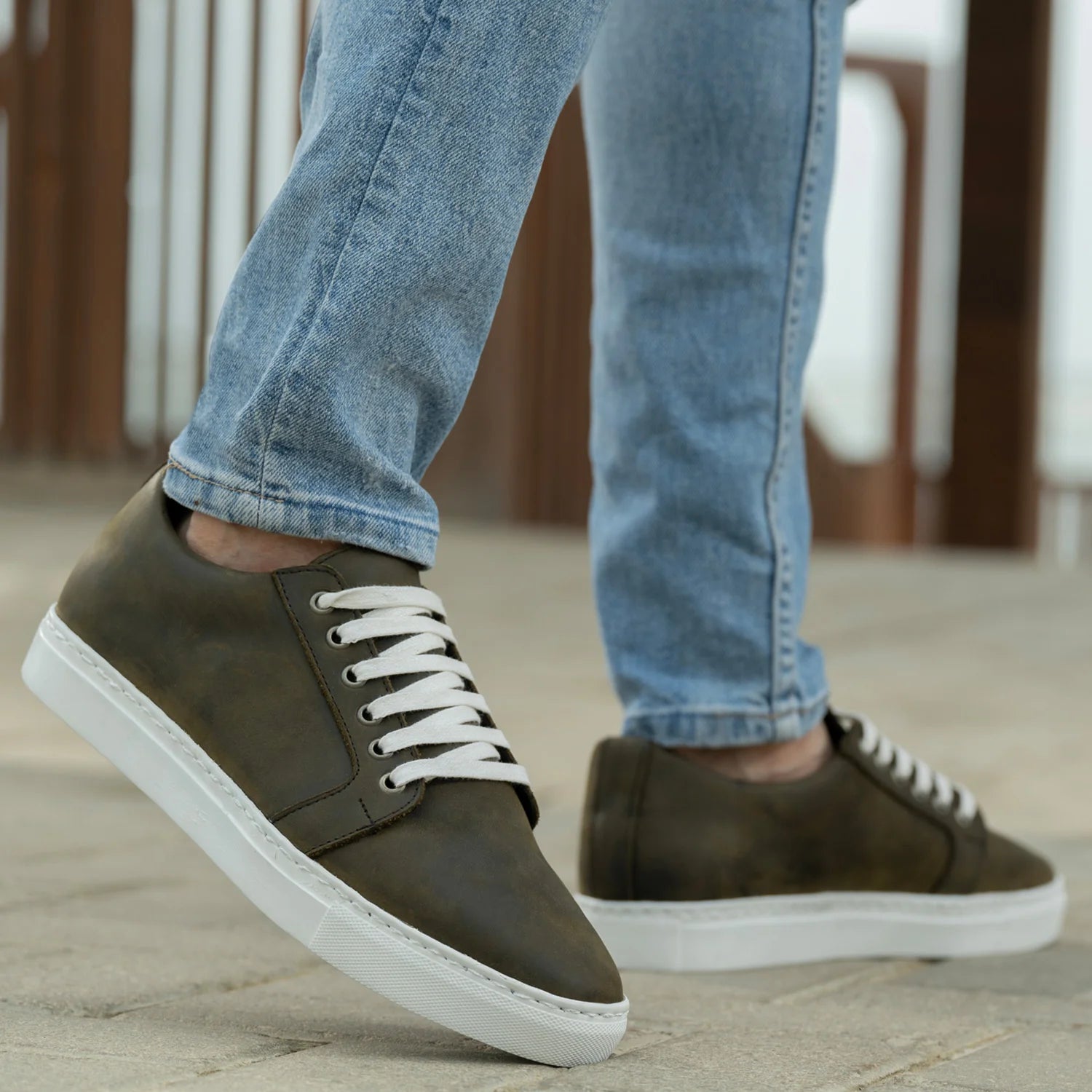 Murphy Low Top Olive Pullup Leather Sneakers by Dash Racegear - men Leather Shoes view 8