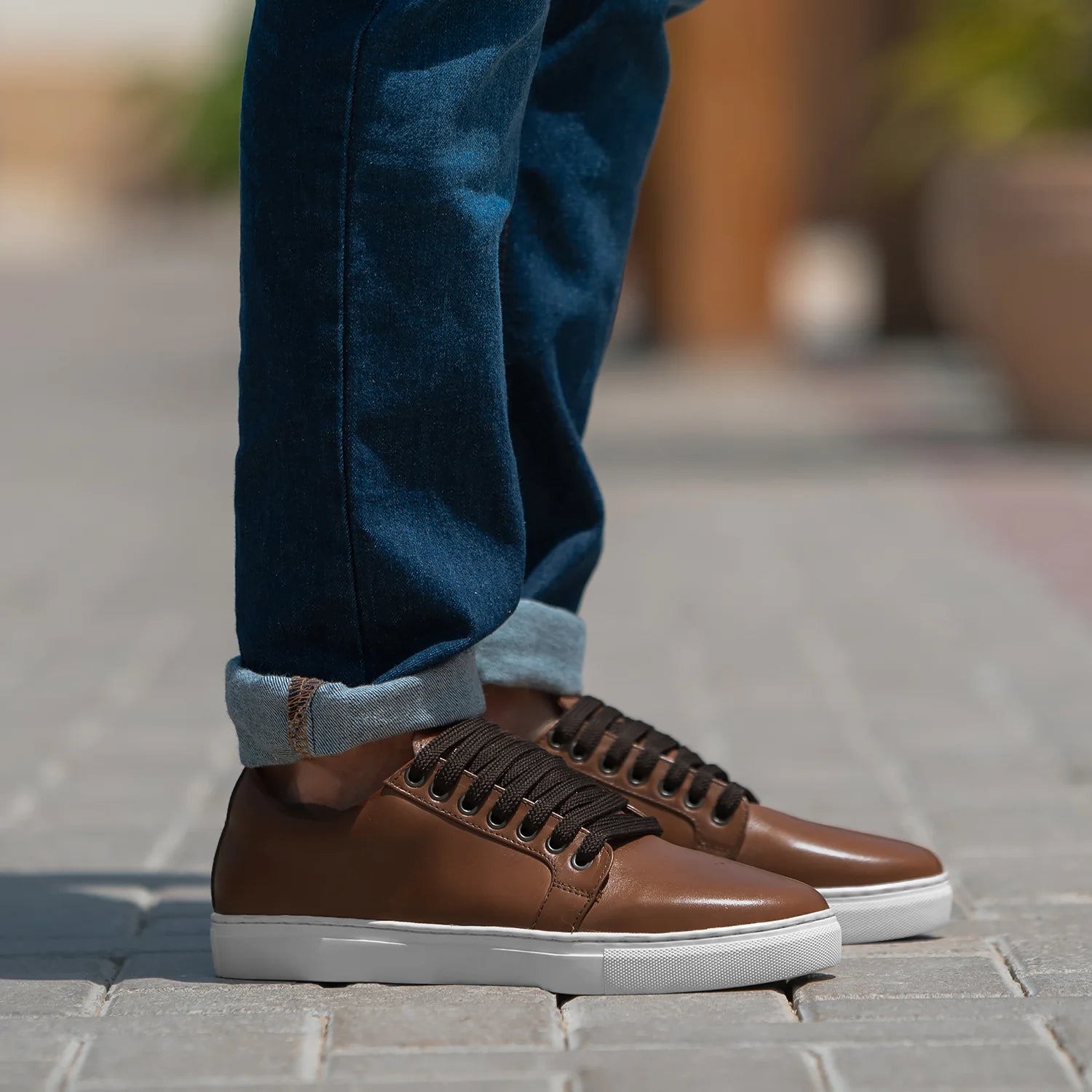 Murphy Low Top Tan Leather Sneakers by Dash Racegear - men Leather Shoes view 1