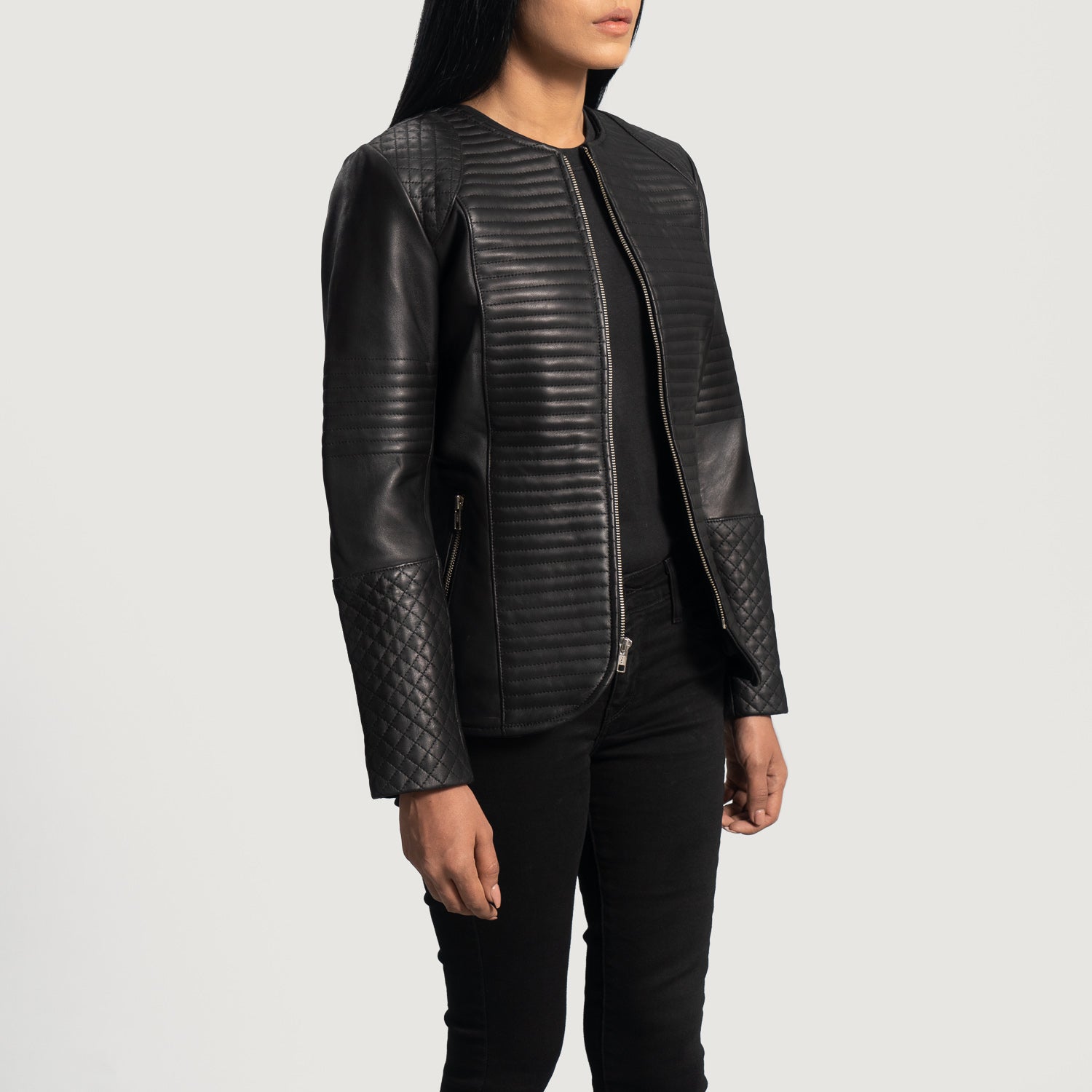 Nexi Quilted Black Leather Jacket by Dash Racegear - women Jacket view 2