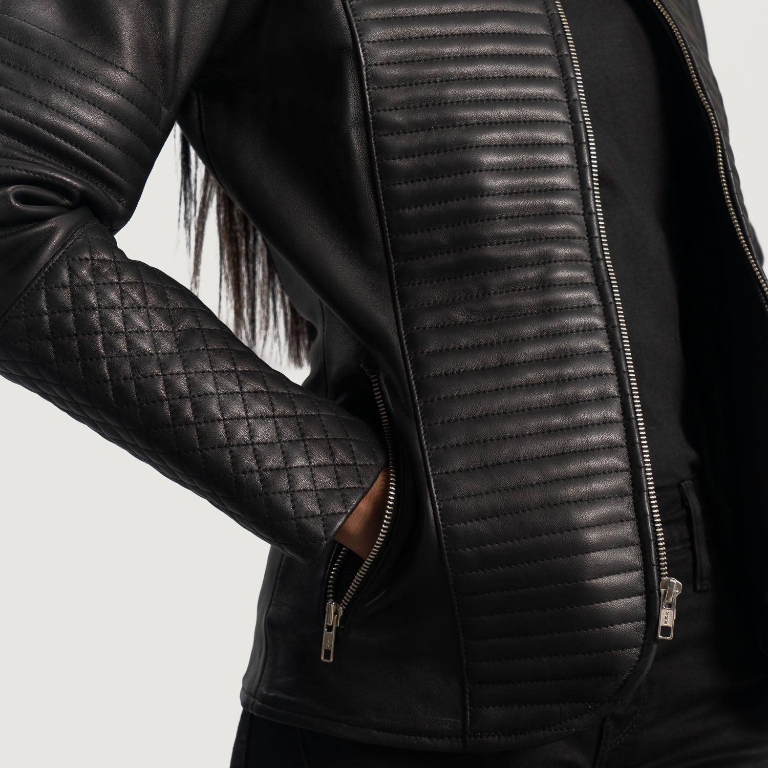 Nexi Quilted Black Leather Jacket by Dash Racegear - women Jacket view 6