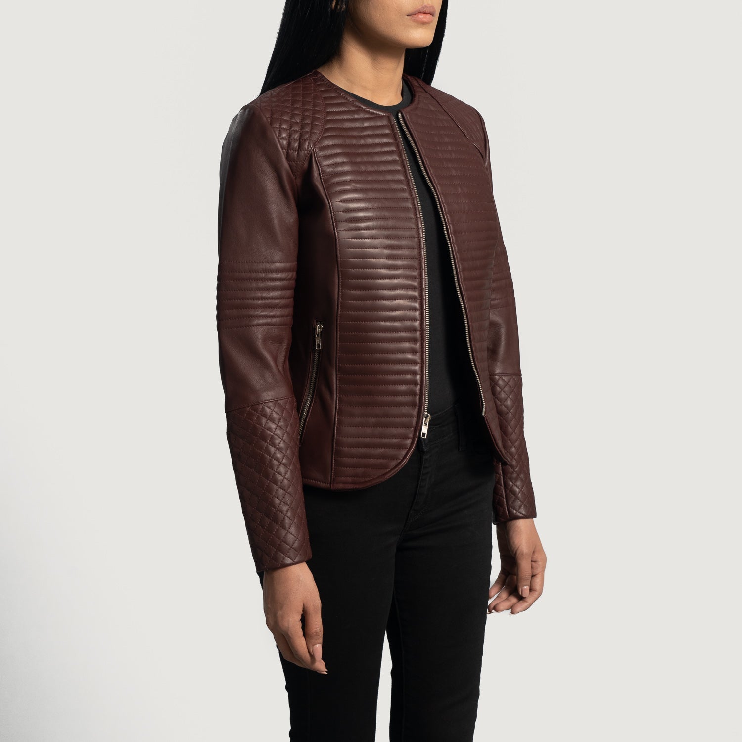 Nexi Quilted Maroon Leather Jacket by Dash Racegear - women Jacket view 2