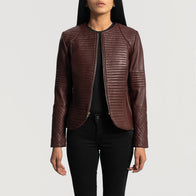 Nexi Quilted Maroon Leather Jacket by Dash Racegear - women Jacket view 3
