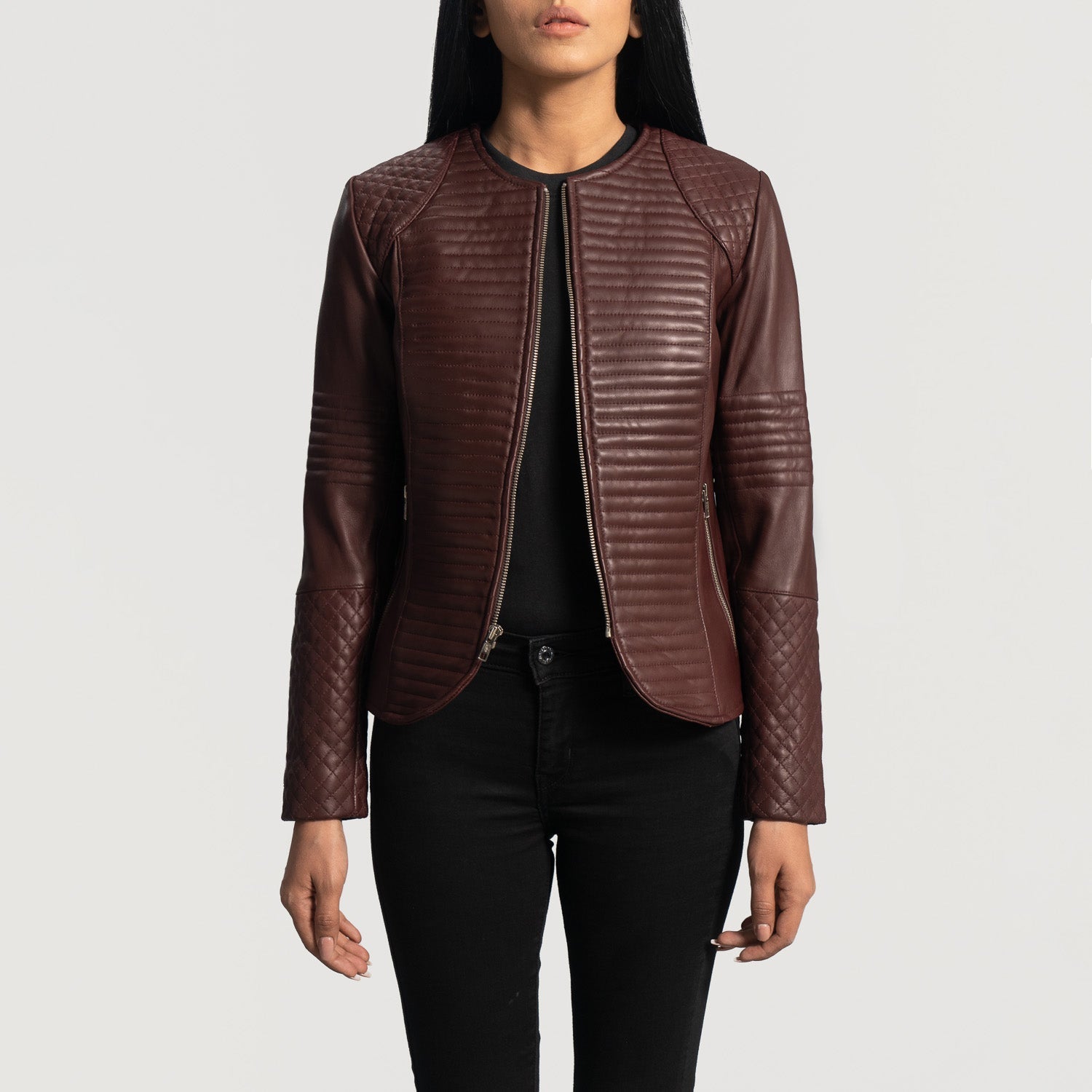 Nexi Quilted Maroon Leather Jacket by Dash Racegear - women Jacket view 3
