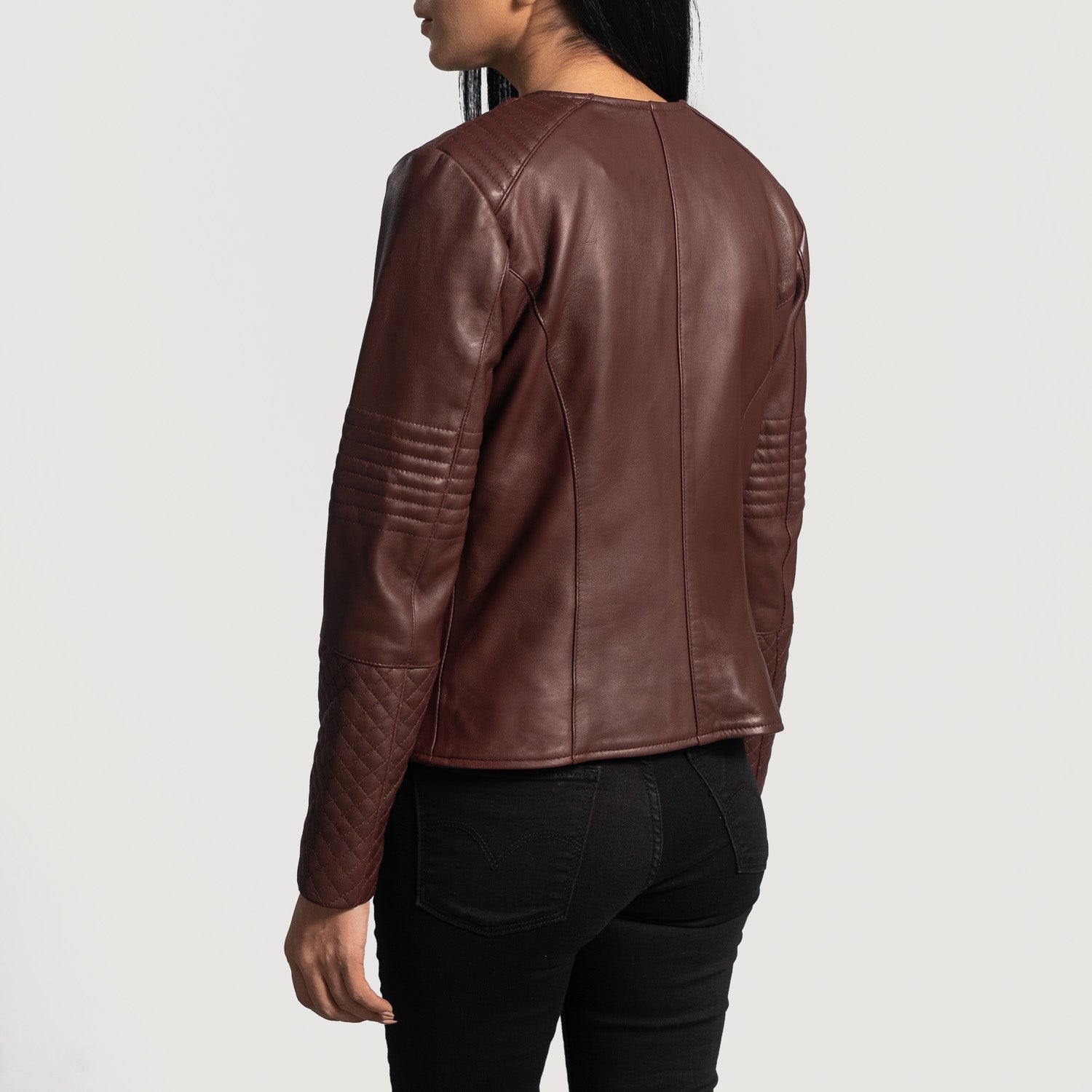 Nexi Quilted Maroon Leather Jacket by Dash Racegear - women Jacket view 5