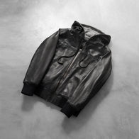 Nintenzo Black Hooded Leather Bomber Jacket by Dash Racegear - men Jacket view 7