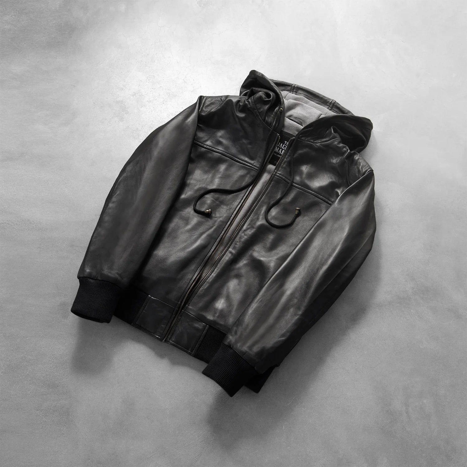 Nintenzo Black Hooded Leather Bomber Jacket by Dash Racegear - men Jacket view 7