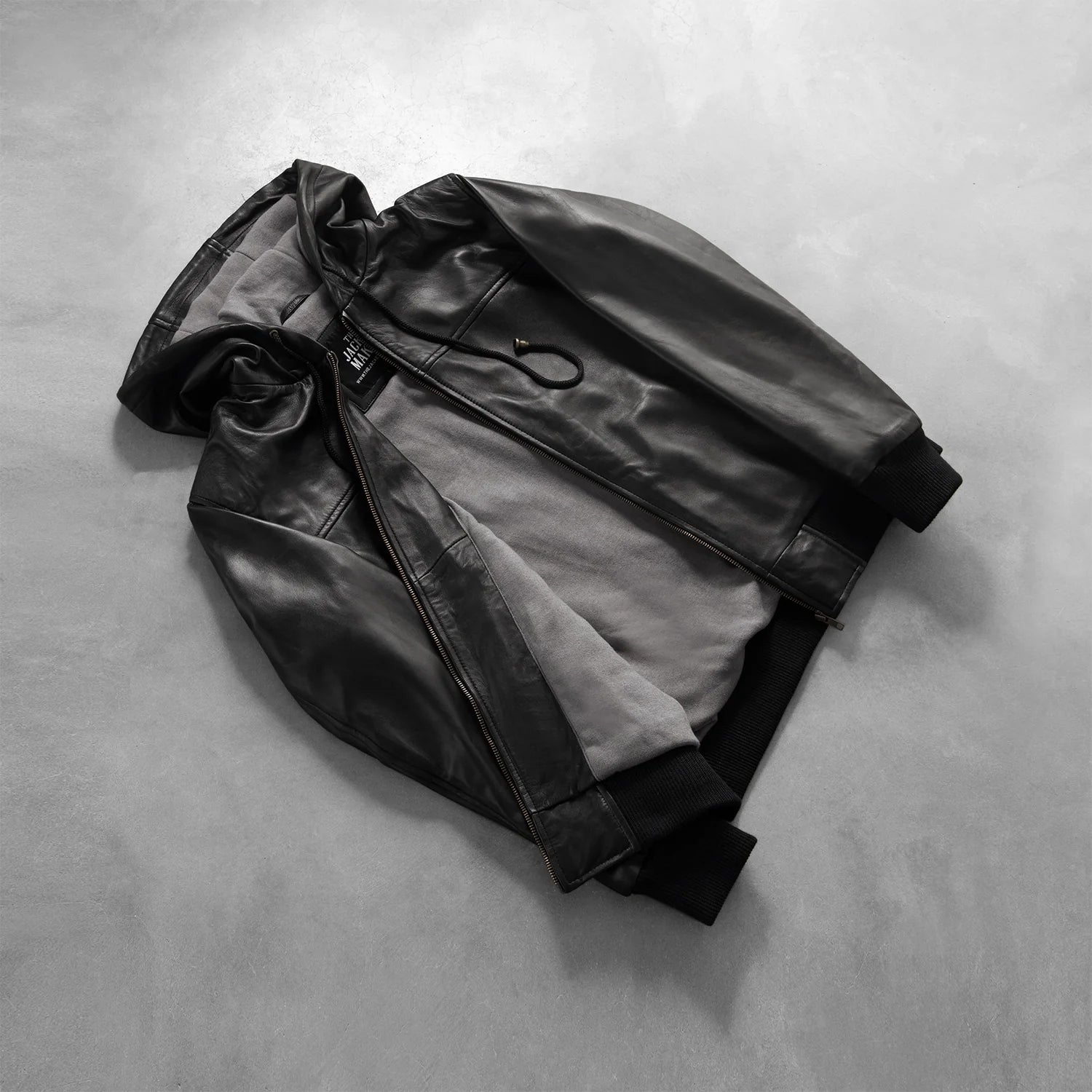 Nintenzo Black Hooded Leather Bomber Jacket by Dash Racegear - men Jacket view 8