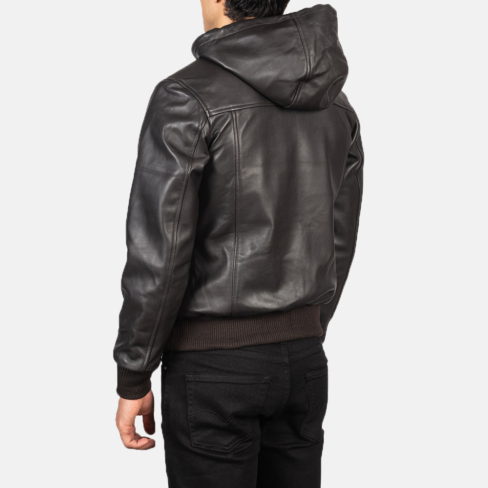 Nintenzo Brown Hooded Leather Bomber Jacket by Dash Racegear - men Jacket view 5