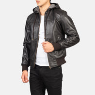 Nintenzo Brown Hooded Leather Bomber Jacket by Dash Racegear - men Jacket view 6