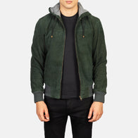 Nintenzo Green Hooded Suede Bomber Jacket by Dash Racegear - men Jacket view 1
