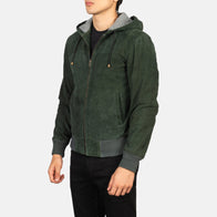 Nintenzo Green Hooded Suede Bomber Jacket by Dash Racegear - men Jacket view 2