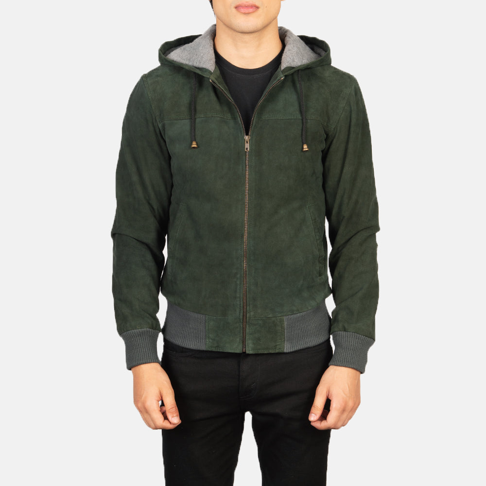 Nintenzo Green Hooded Suede Bomber Jacket by Dash Racegear - men Jacket view 4