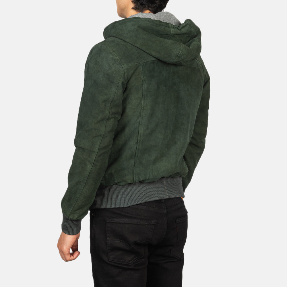 Nintenzo Green Hooded Suede Bomber Jacket by Dash Racegear - men Jacket view 5