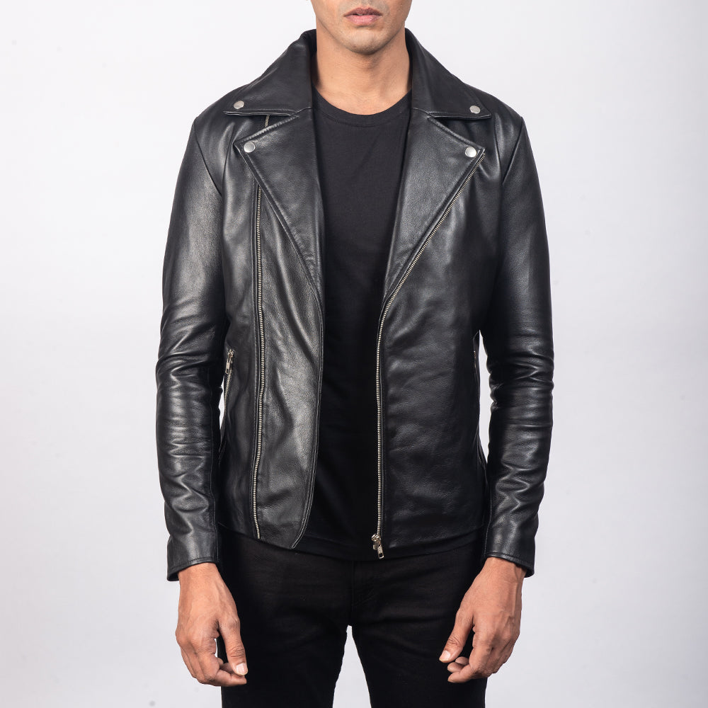 Noah Black Leather Biker Jacket by Dash Racegear - men Jacket view 1
