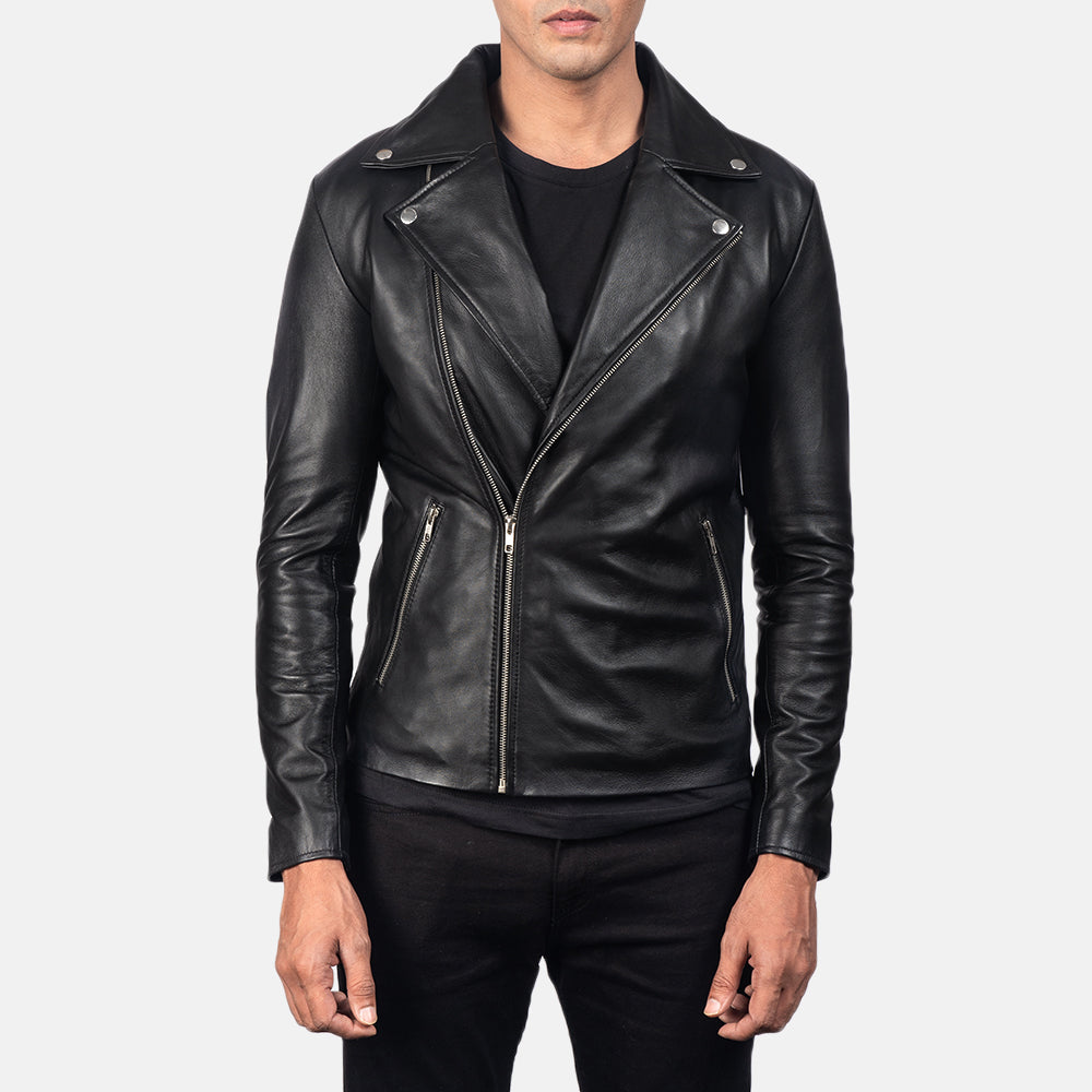Noah Black Leather Biker Jacket by Dash Racegear - men Jacket view 3