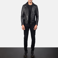 Noah Black Leather Biker Jacket by Dash Racegear - men Jacket view 4