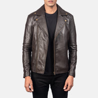 Noah Brown Leather Biker Jacket by Dash Racegear - men Jacket view 1