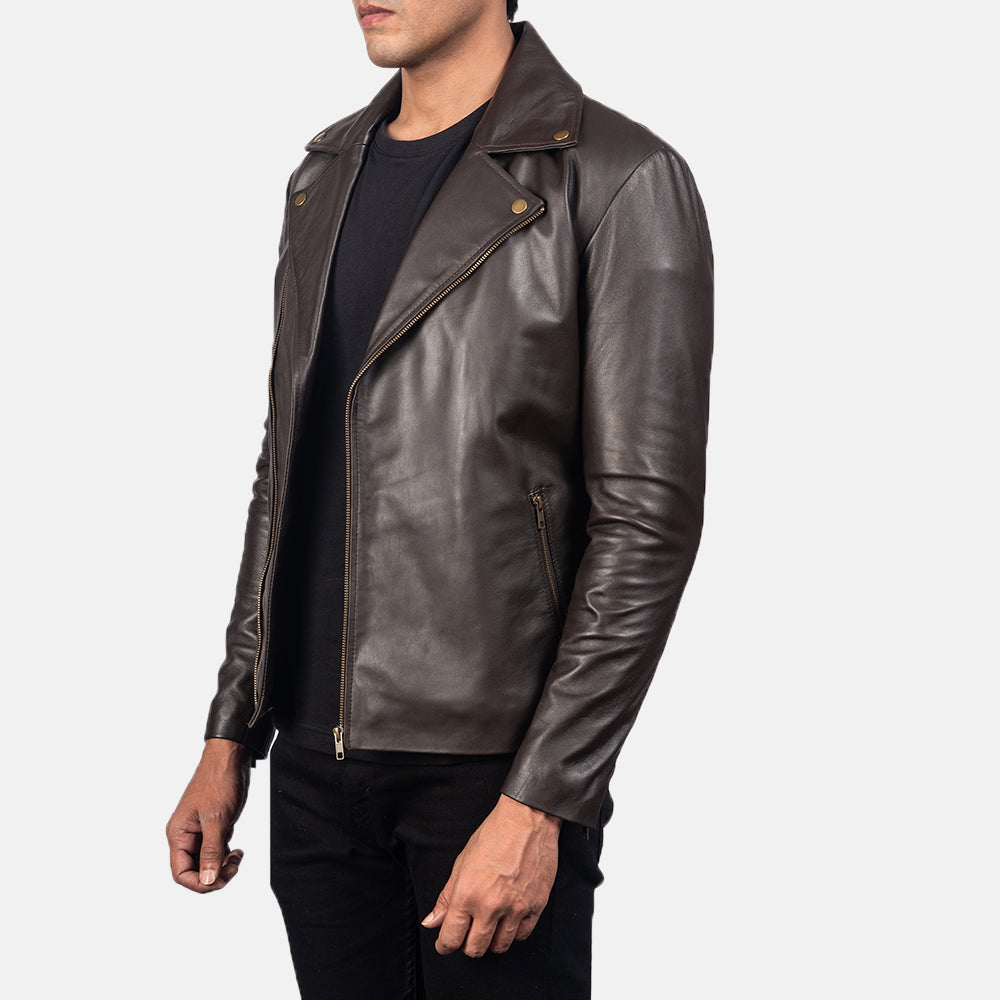 Noah Brown Leather Biker Jacket by Dash Racegear - men Jacket view 2