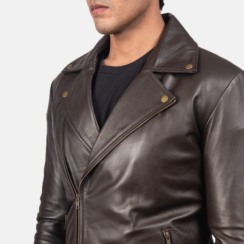 Noah Brown Leather Biker Jacket by Dash Racegear - men Jacket view 6