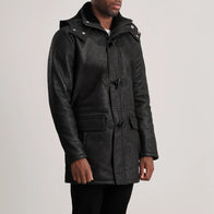 Nolan Distressed Black Leather Duffle Coat by Dash Racegear - men Jacket view 2
