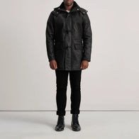 Nolan Distressed Black Leather Duffle Coat by Dash Racegear - men Jacket view 3
