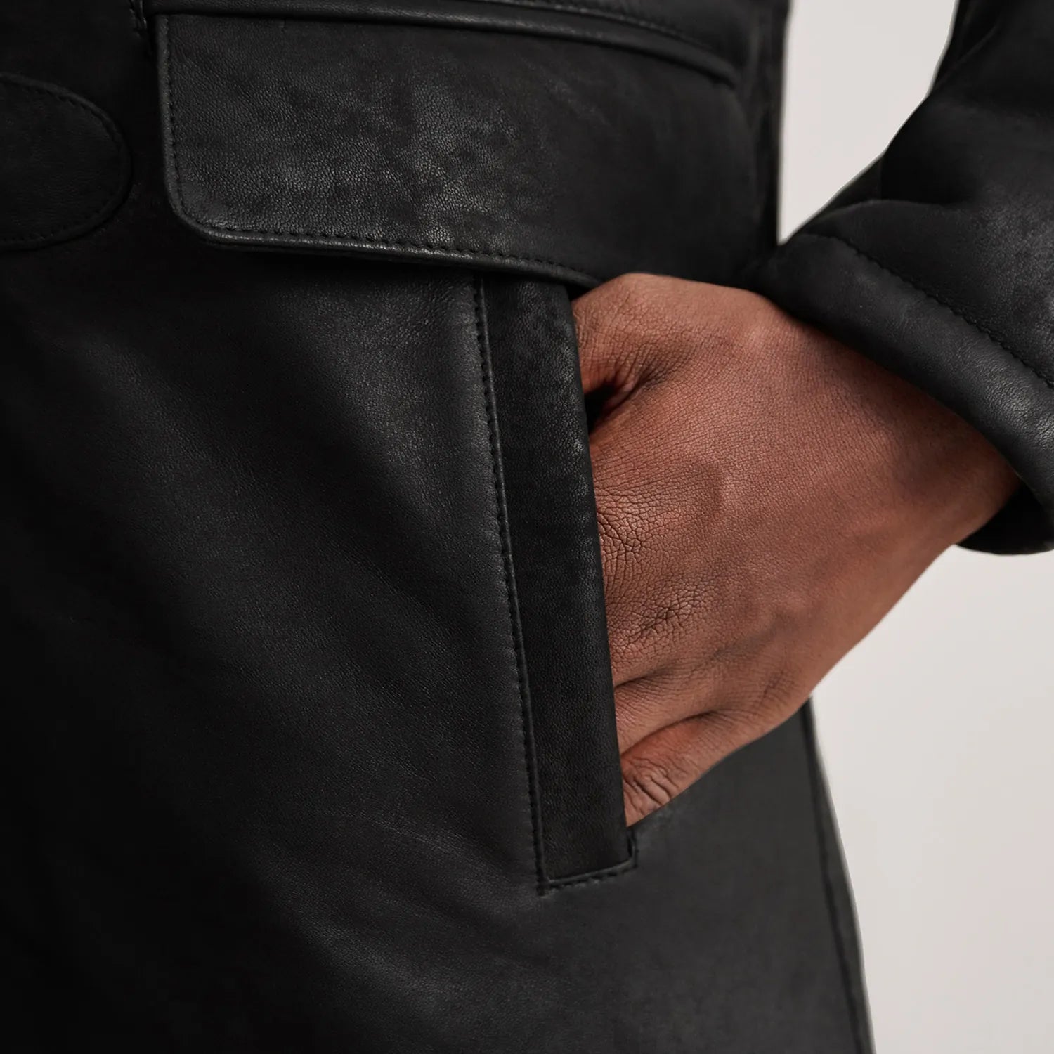 Nolan Distressed Black Leather Duffle Coat by Dash Racegear - men Jacket view 6