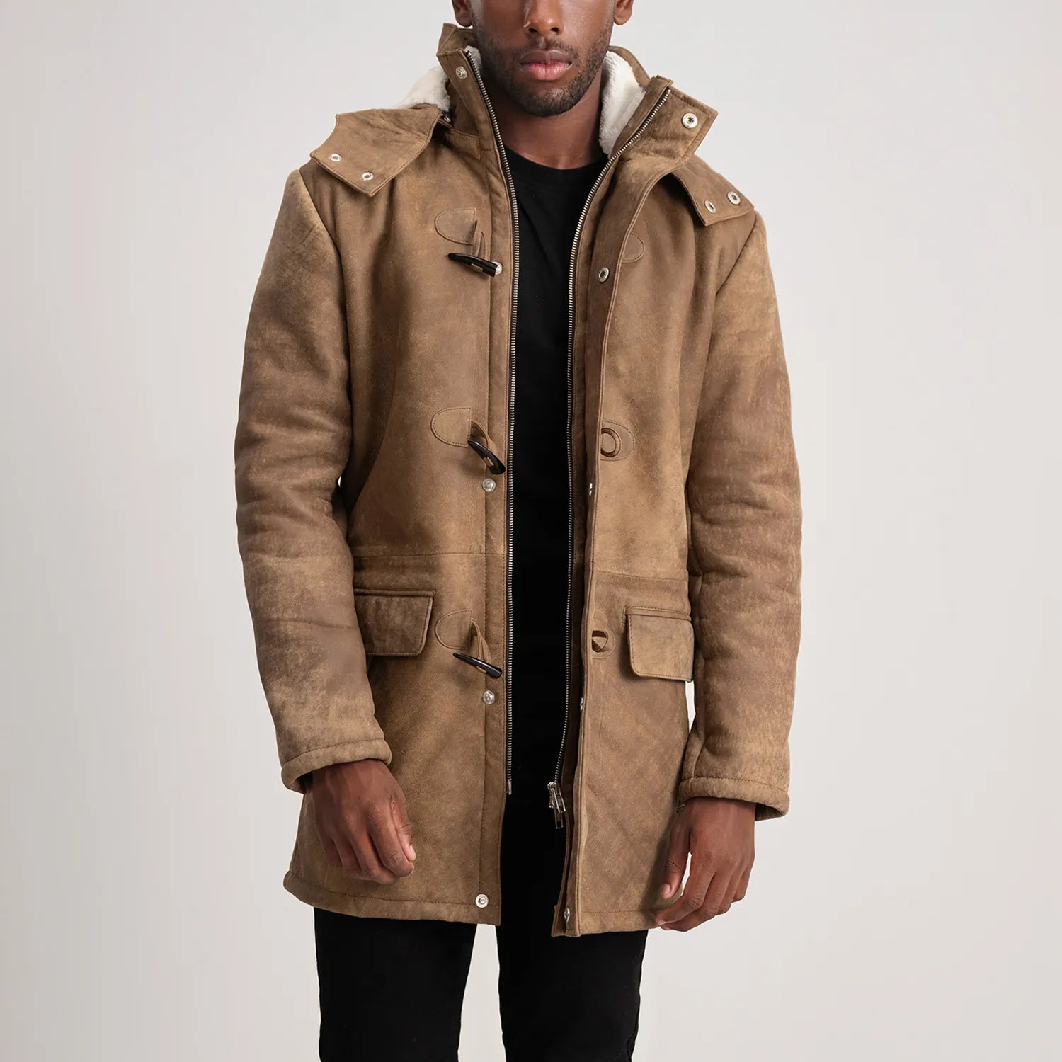 Nolan Distressed Brown Leather Duffle Coat by Dash Racegear - men Jacket view 1