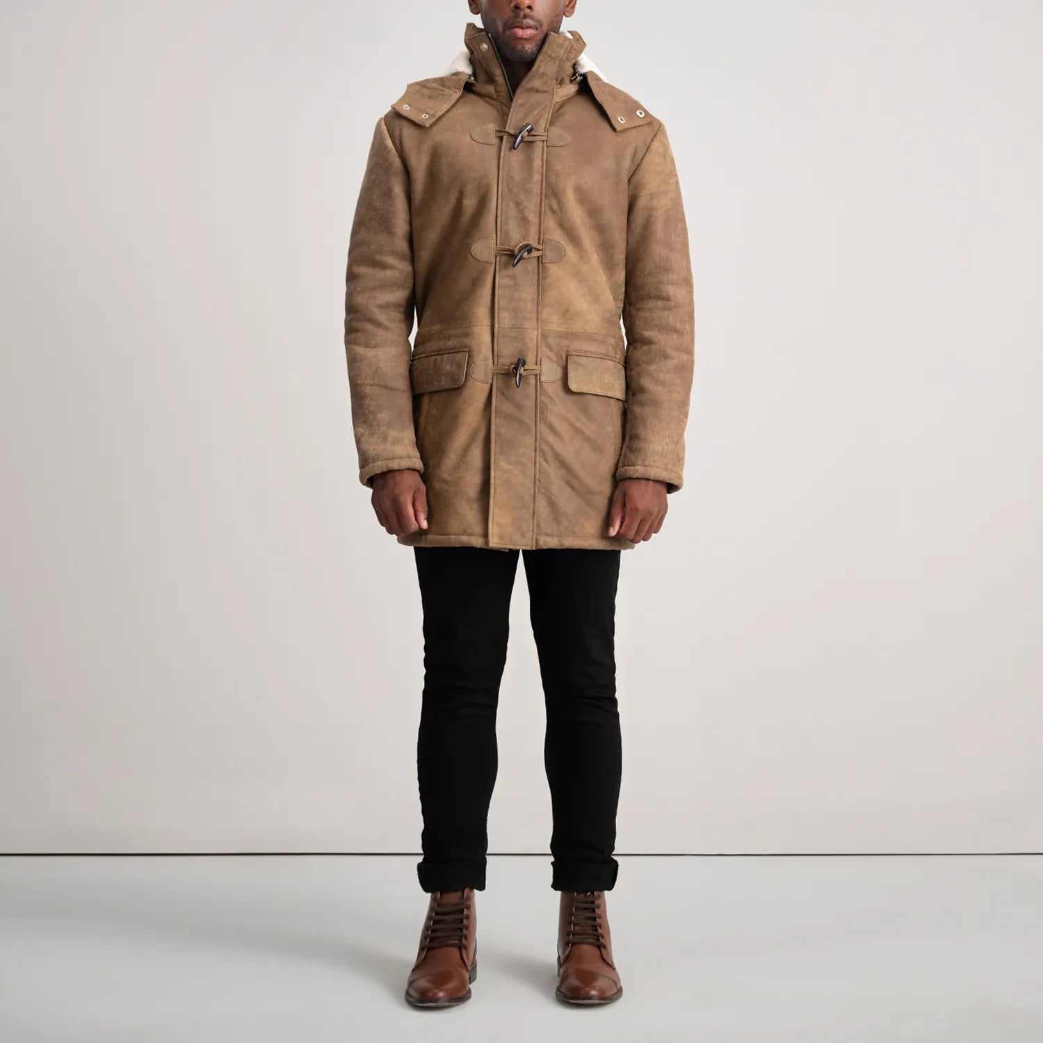Nolan Distressed Brown Leather Duffle Coat by Dash Racegear - men Jacket view 3