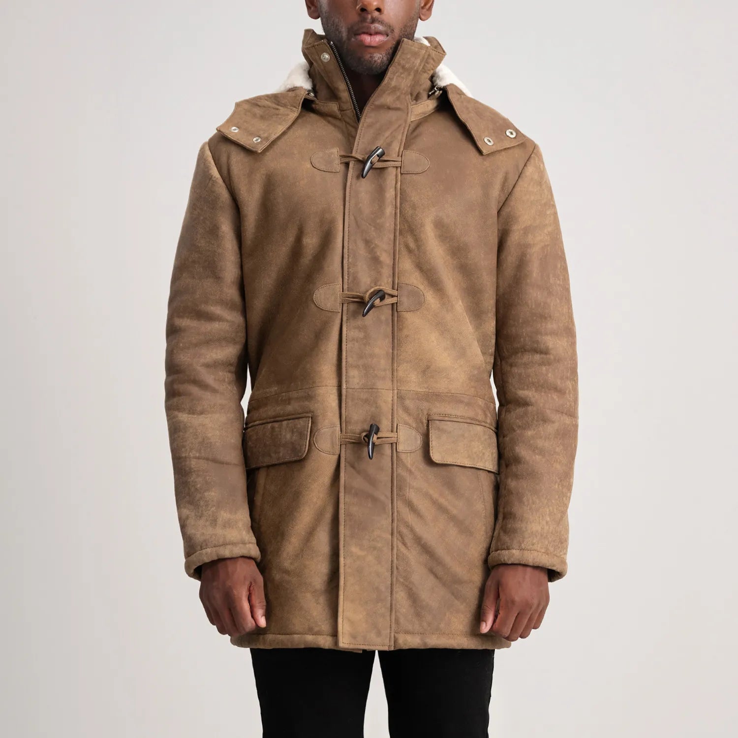 Nolan Distressed Brown Leather Duffle Coat by Dash Racegear - men Jacket view 4