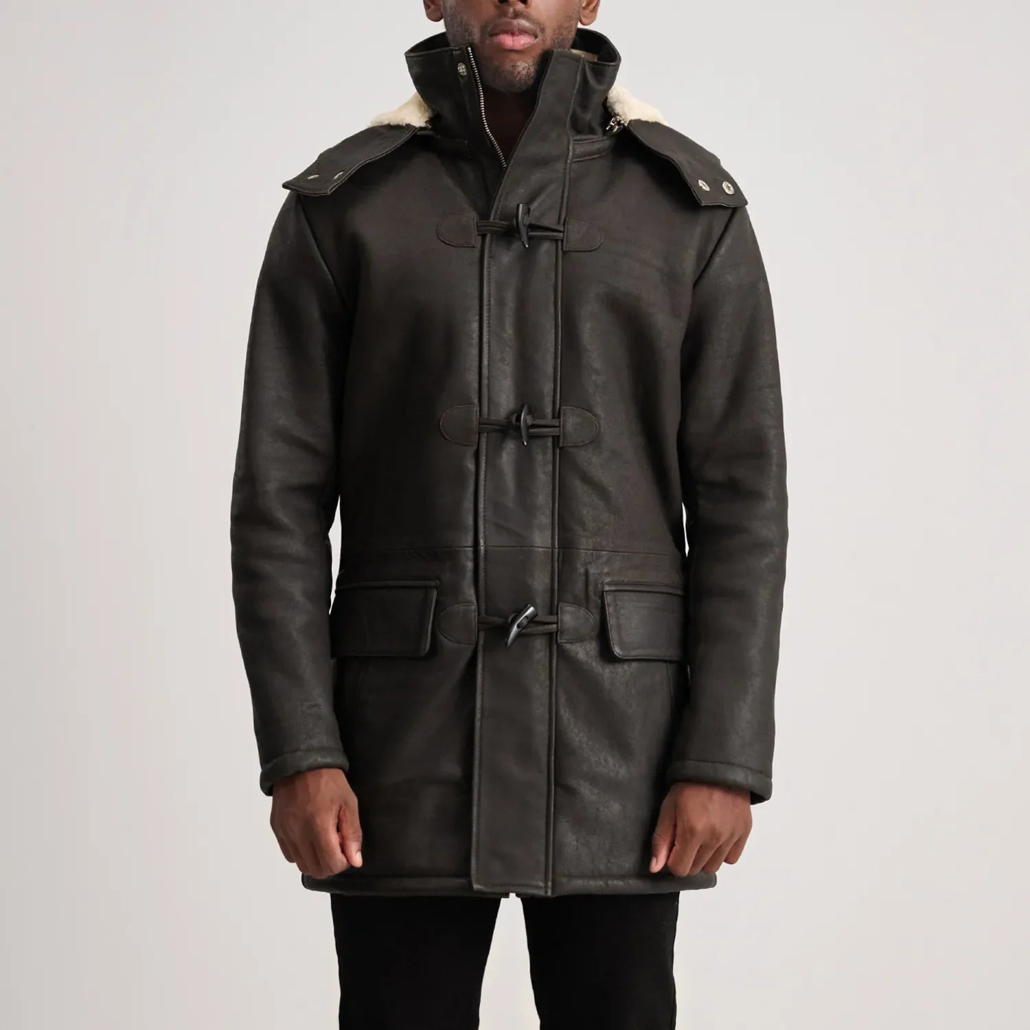 Nolan Tumbled Brown Leather Duffle Coat by Dash Racegear - men Jacket view 1
