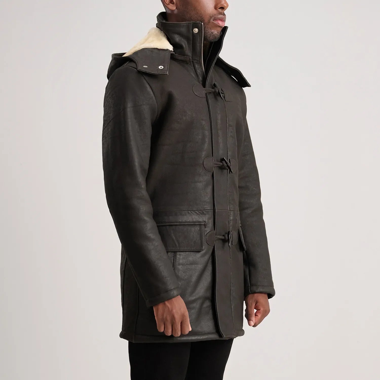 Nolan Tumbled Brown Leather Duffle Coat by Dash Racegear - men Jacket view 2