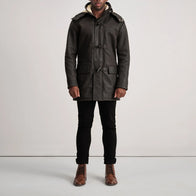 Nolan Tumbled Brown Leather Duffle Coat by Dash Racegear - men Jacket view 3