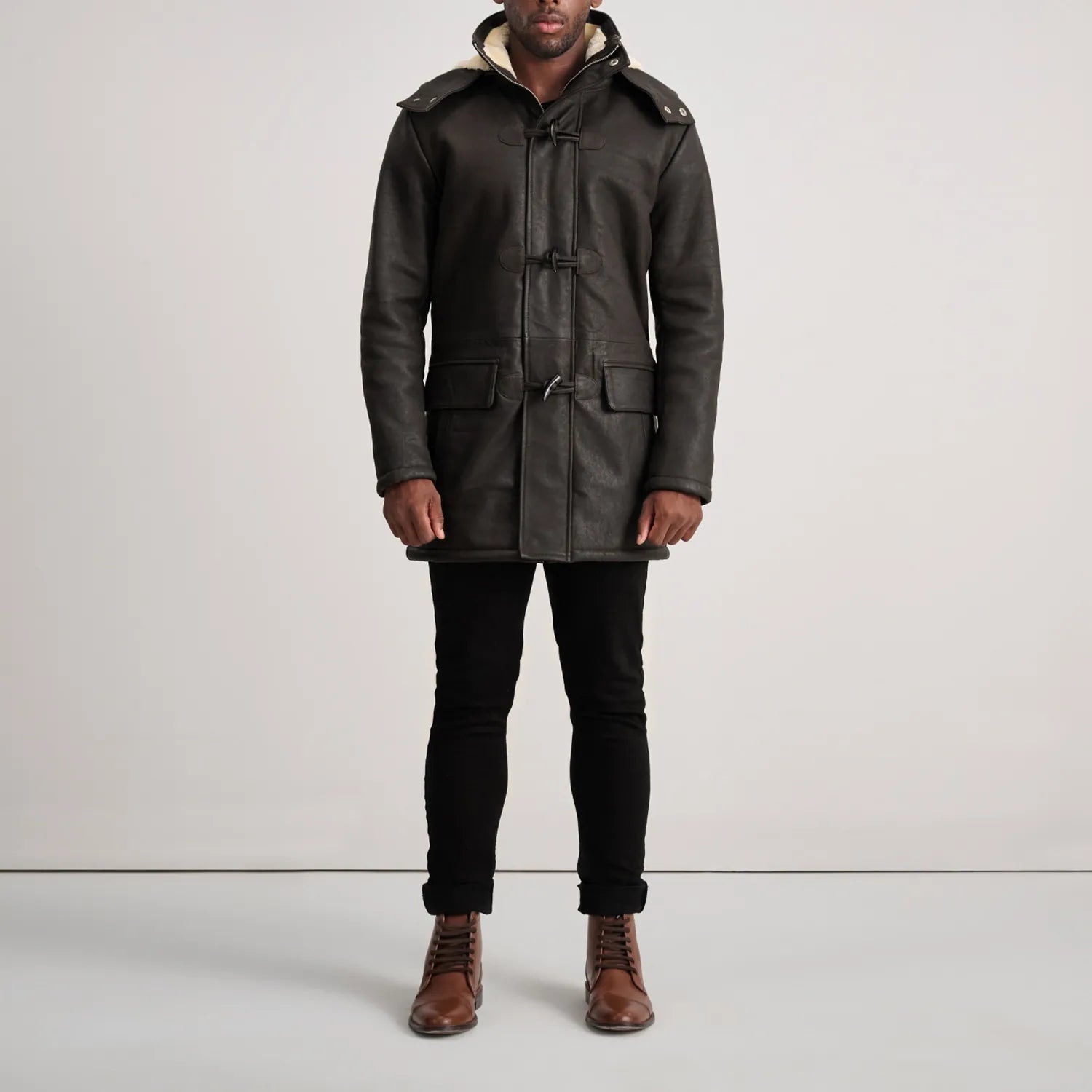 Nolan Tumbled Brown Leather Duffle Coat by Dash Racegear - men Jacket view 3