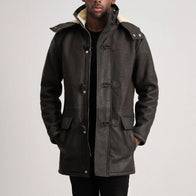 Nolan Tumbled Brown Leather Duffle Coat by Dash Racegear - men Jacket view 4