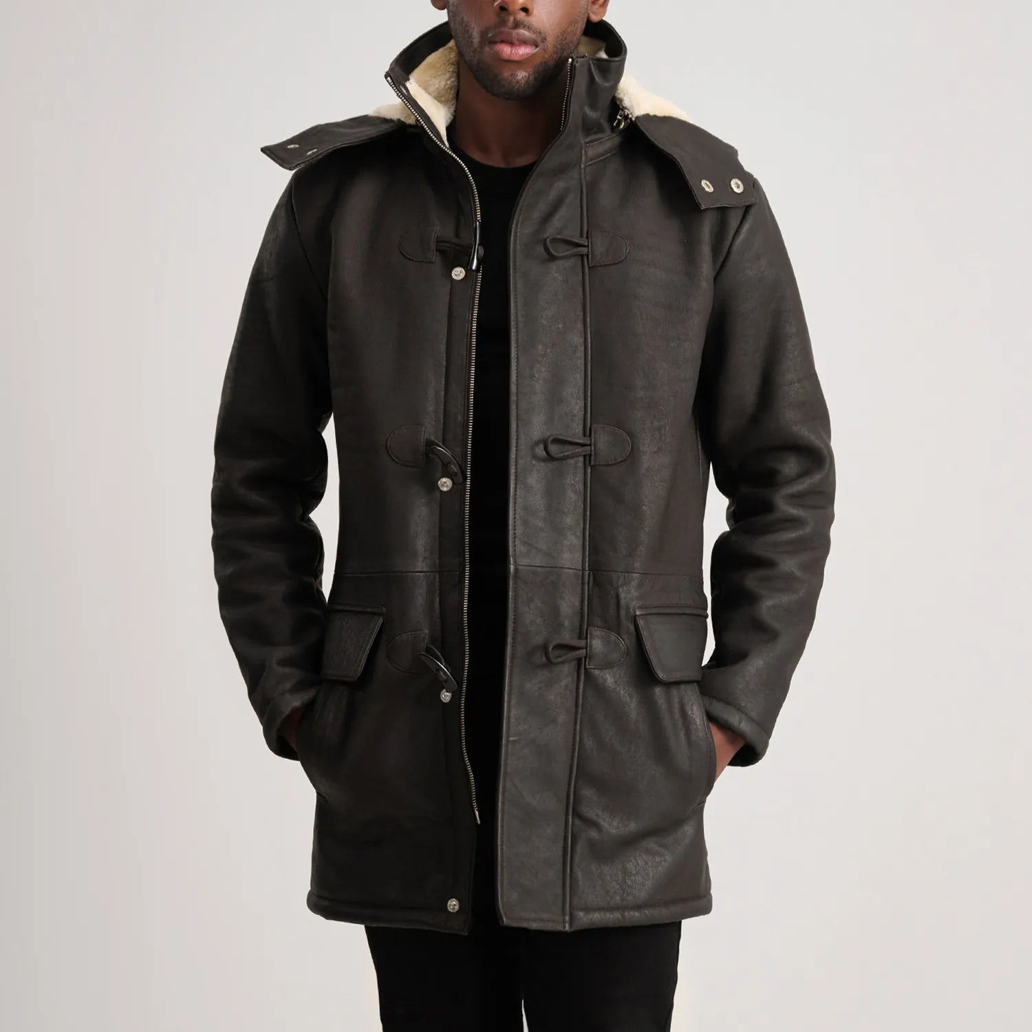 Nolan Tumbled Brown Leather Duffle Coat by Dash Racegear - men Jacket view 4