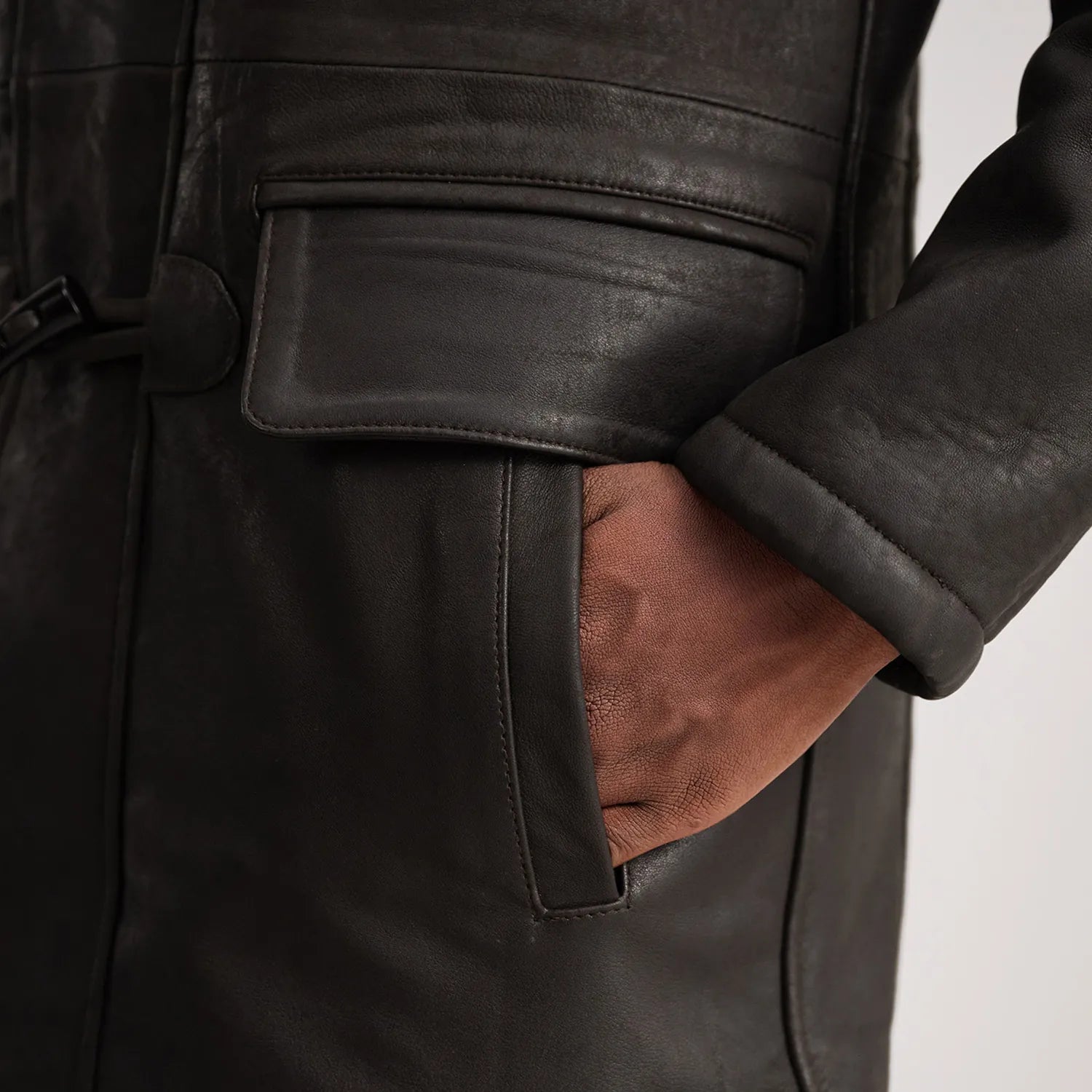 Nolan Tumbled Brown Leather Duffle Coat by Dash Racegear - men Jacket view 6
