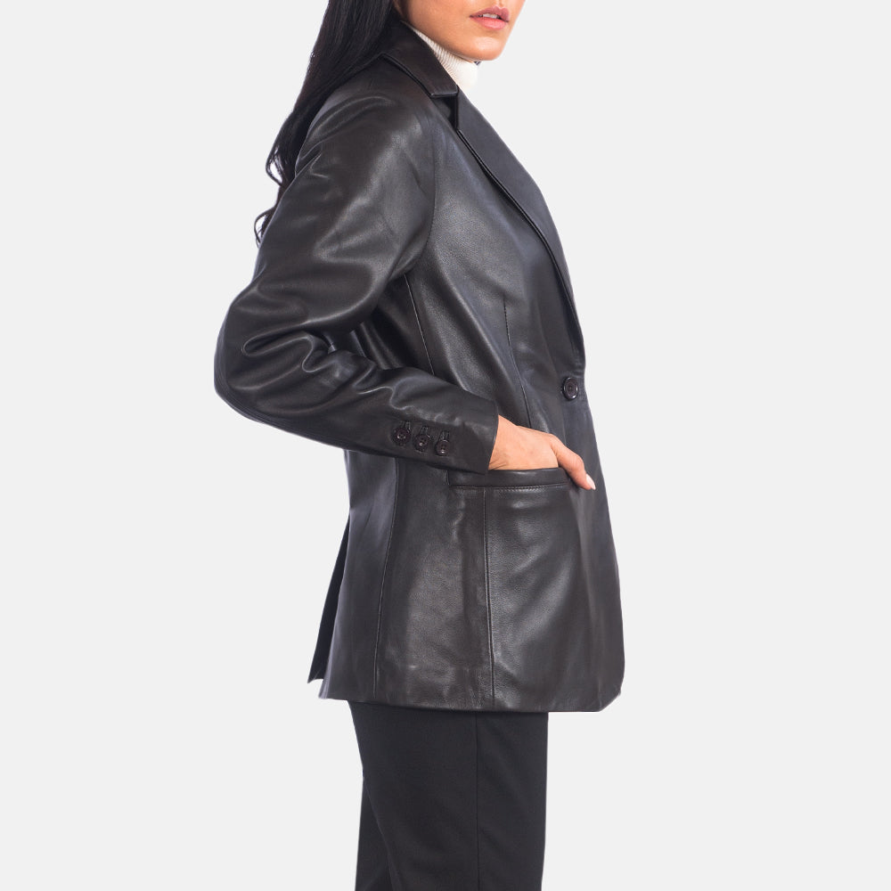 Norma Brown Leather Blazer by Dash Racegear - women Jacket view 3