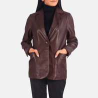 Norma Maroon Leather Blazer by Dash Racegear - women Jacket view 1
