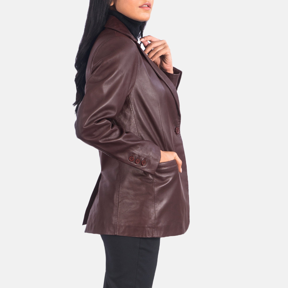 Norma Maroon Leather Blazer by Dash Racegear - women Jacket view 2