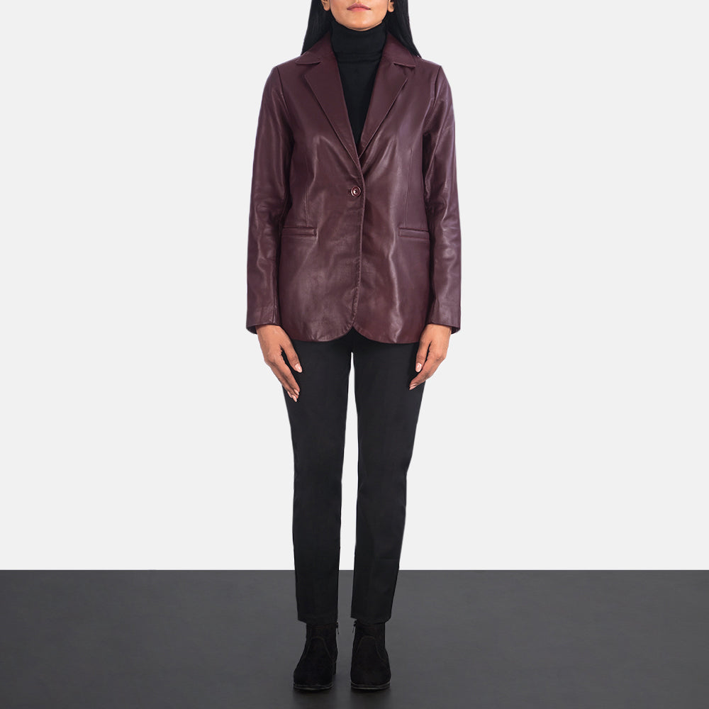 Norma Maroon Leather Blazer by Dash Racegear - women Jacket view 3