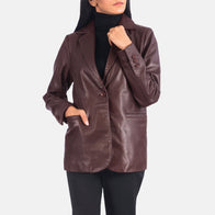 Norma Maroon Leather Blazer by Dash Racegear - women Jacket view 4