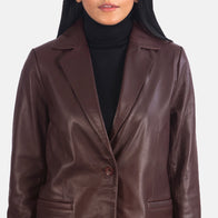 Norma Maroon Leather Blazer by Dash Racegear - women Jacket view 6