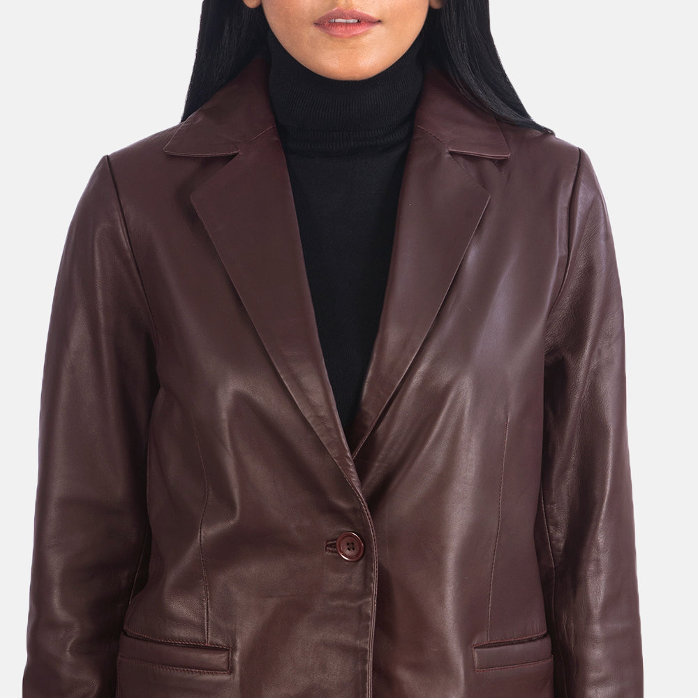 Norma Maroon Leather Blazer by Dash Racegear - women Jacket view 6