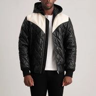 Norman Black Hooded Bomber Leather Puffer Jacket by Dash Racegear - men Jacket view 1