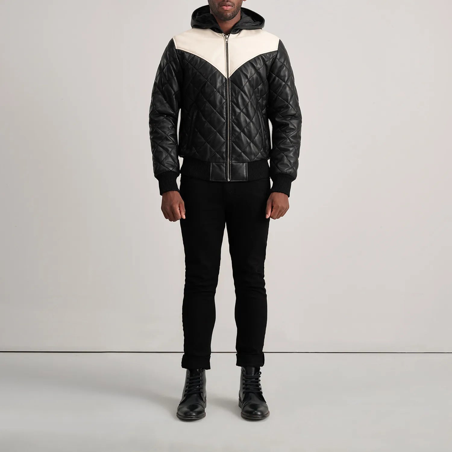 Norman Black Hooded Bomber Leather Puffer Jacket by Dash Racegear - men Jacket view 3
