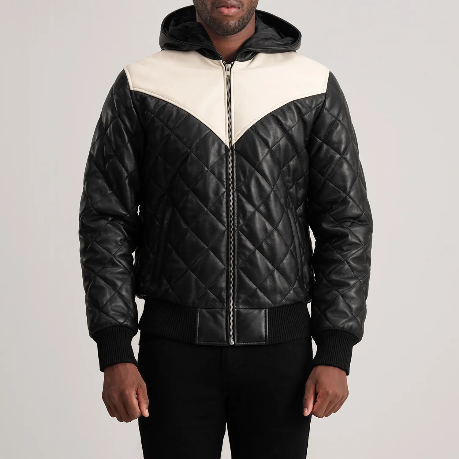 Norman Black Hooded Bomber Leather Puffer Jacket by Dash Racegear - men Jacket view 4