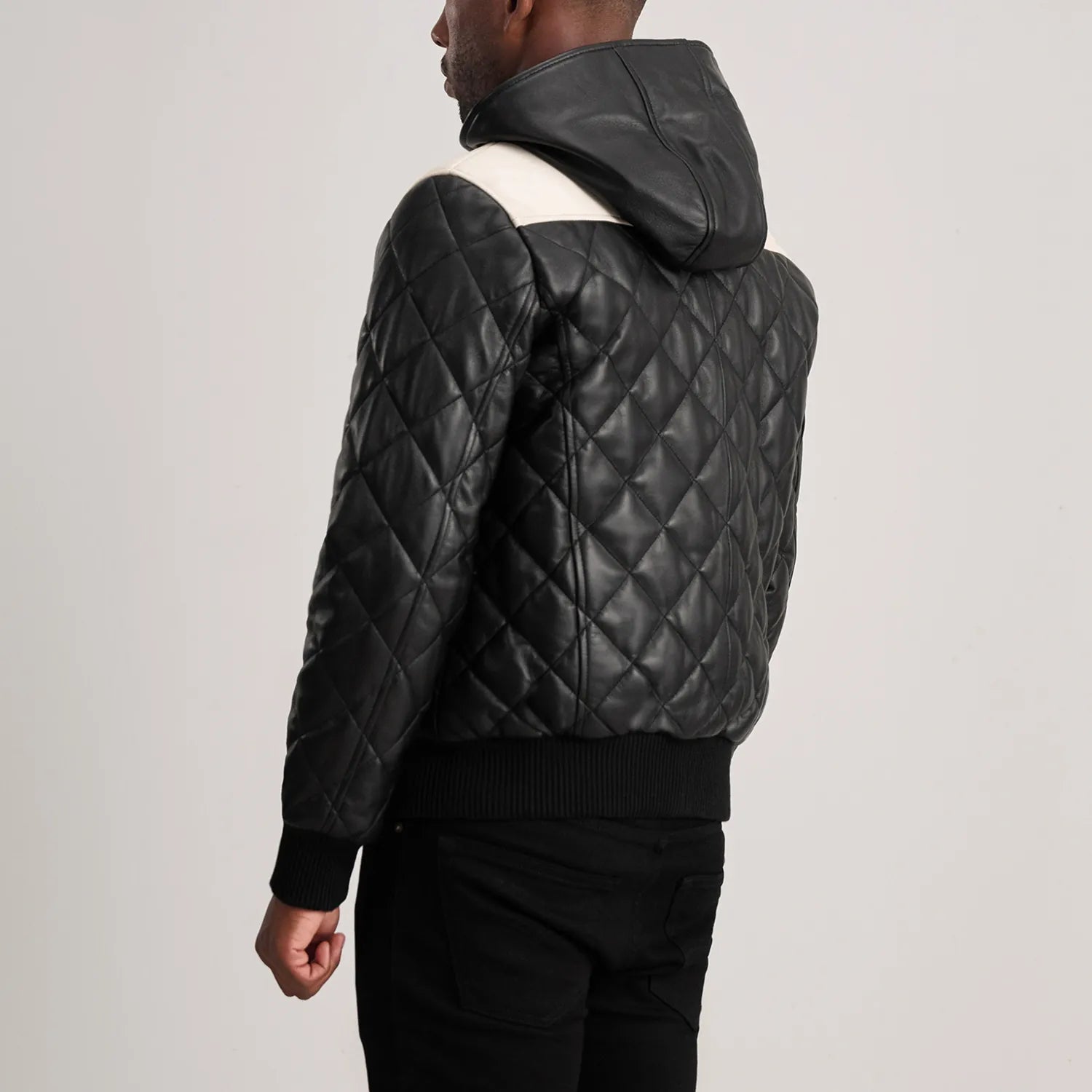 Norman Black Hooded Bomber Leather Puffer Jacket by Dash Racegear - men Jacket view 5