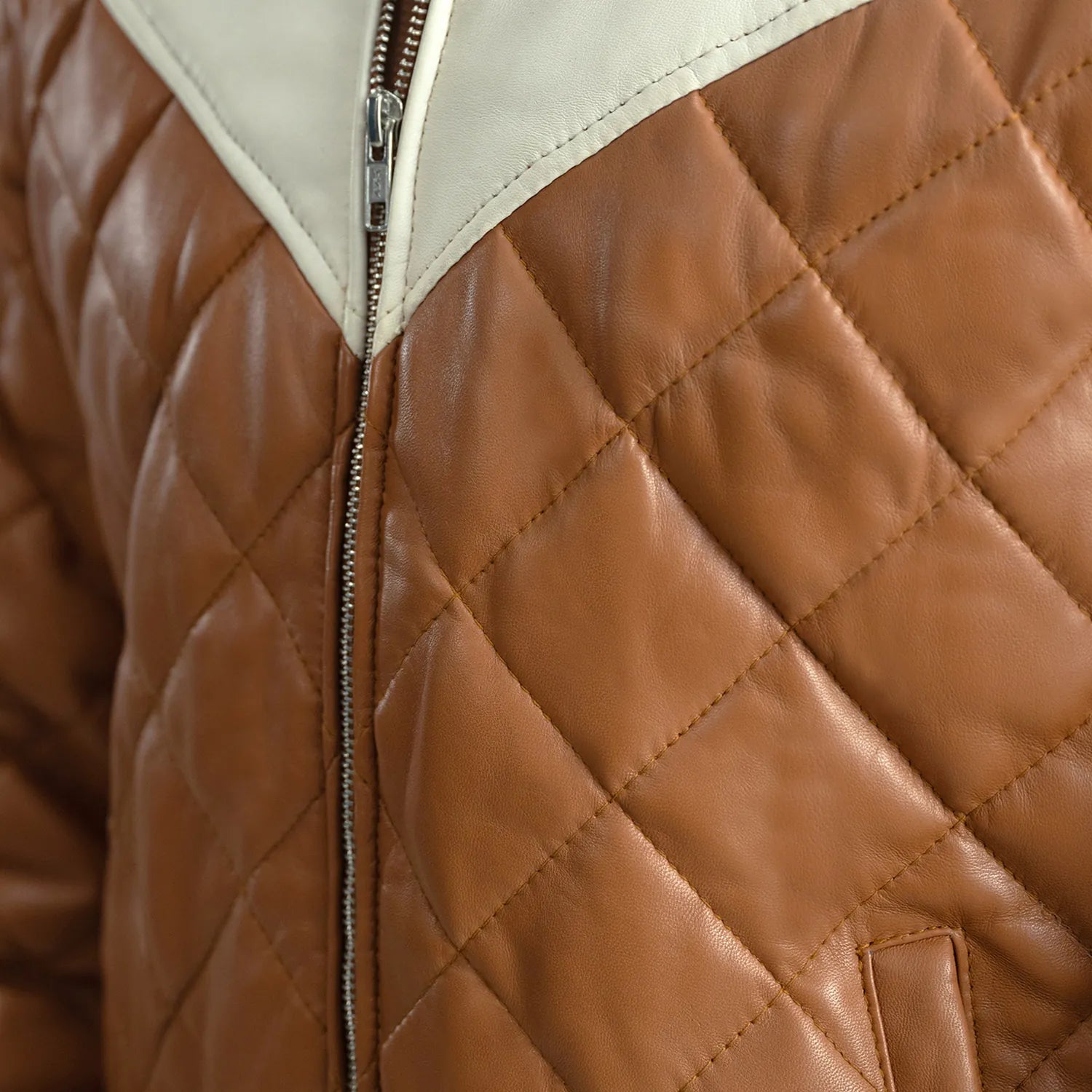 Norman Tan Hooded Bomber Leather Puffer Jacket by Dash Racegear - men Jacket view 6