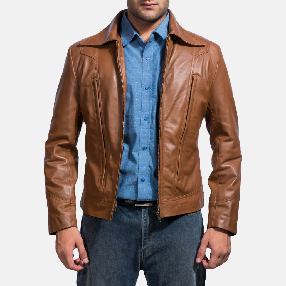 Old School Brown Leather Jacket by Dash Racegear - men Jacket view 1